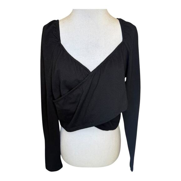 Vero Moda Women's XL Black Wrap Crop‎ Top Blouse Long Sleeve NWOT - Picture 1 of 7